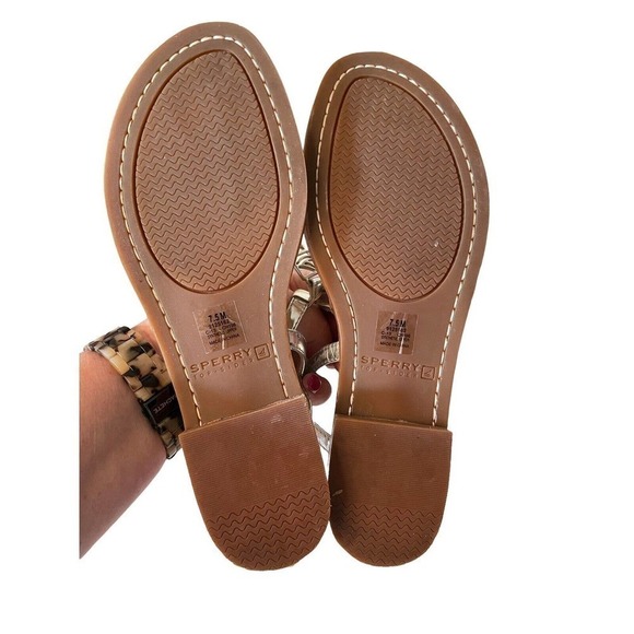 Sperry Top Sider Women's Silver Metallic T-Strap Flat Sandals Size US 7.5 - Picture 8 of 9
